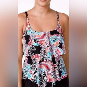 24th & Ocean Printed Tiered Tankini Top Women’s Small Multicolor Paisley Parade